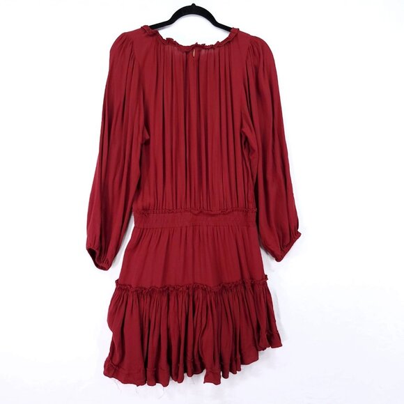 Misa Los Angeles Lorena Mini Dress Medium Tiered Long Sleeve V-Neck Red - Picture 2 of 15